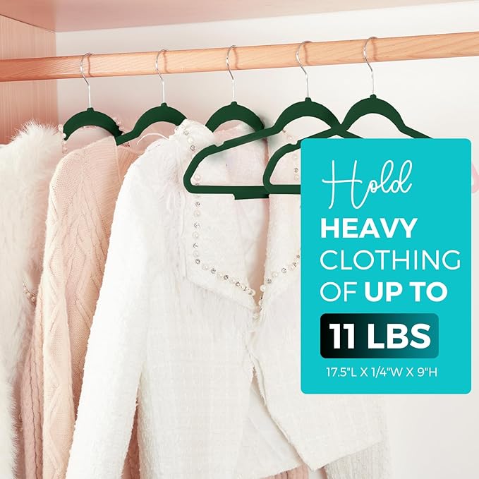 HOUSE DAY Premium Velvet Hangers 50 Pack, Non-Slip Flocked Felt Hangers, Sturdy Clothes Hanger with 360° Rotatable Hook, Heavy Duty Durable Slim Coat Hanger for Closet Space Saving(Emerald Green)
