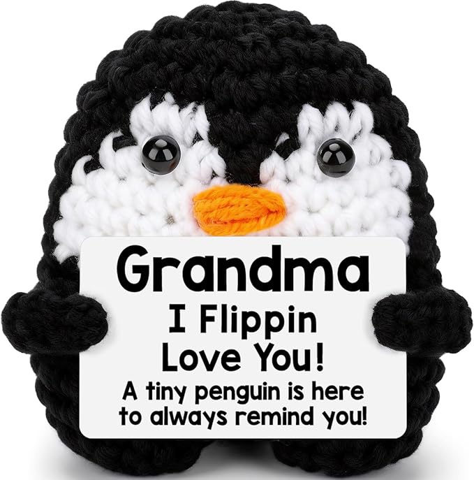 Grandma Gifts for Birthday, Handmade Crochet Mini Penguin Mothers Day Cute Birthday Gifts for Grandma from Granddaughter Grandson, Funny I Love You Gift for Grandmother Greatgrandma Gigi Easter Decor