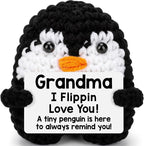 Grandma Gifts for Birthday, Handmade Crochet Mini Penguin Mothers Day Cute Birthday Gifts for Grandma from Granddaughter Grandson, Funny I Love You Gift for Grandmother Greatgrandma Gigi Easter Decor