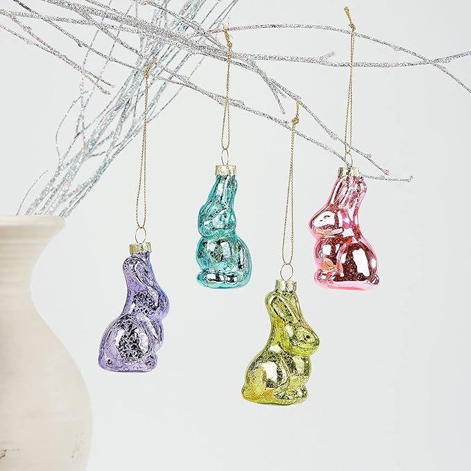 Lillian Vernon Bunny Blown Glass Easter Ornaments - Handcrafted Hanging Tree Decorations, Easter Bunny Holiday & Party Decor, 2.75 in, Assorted, 12-Piece Set