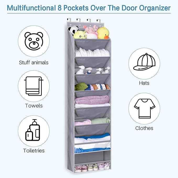 KEETDY Over The Door Shoe Organizer Fit 20 Pairs Sneakers Large Hanging Shoe Rack for Closet Door, Deep Shoe Storage Holder for Boots, Heels, Grey