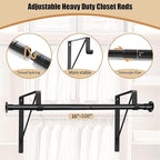 Closet Rod, 16 to 100 Inch Closet Rods Heavy Duty Adjustable Wardrobe Poles for Hanging Clothes and Heavy Duty Bracket Closet Pole Support (The Shelf NOT Included)(Black)