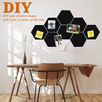 8Pcs Hexagon Felt Cork Board Tiles, Self Adhesive DIY Bulletin Board Pin Board for Office School Home Wall Decor Stickers Memos Photos Display (Black)