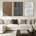 BINCUE Abstract Neutral Canvas Paintings Framed Modern Wall Art Neutral Geometric Wall Decor Modern Abstract Artwork Black and White Wall Painting Brown Pictures for Bedroom Living Room Office 16x24 Inch Set of 3