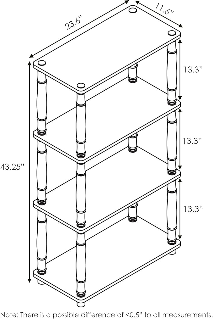 Furinno TURN-N-TUBE Storage Shelves, 4-Tier Book Shelf, Corner Shelf, Toolless Open Shelves, Classic Tubes, for Organization and Storage, Living Room, Home Office, Americano