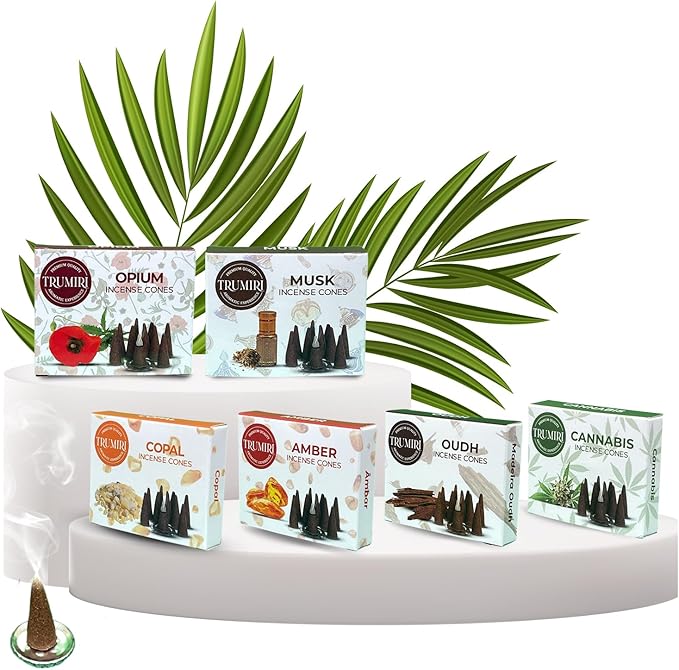 TRUMIRI Exotic Incense Cones - Variety Pack - Total 60 Cone Incense (6 Scents x 10 Conos) - Copal, Oud, Musk, Amber - Cone Incense Scents - Insense Cones - Incent Cone