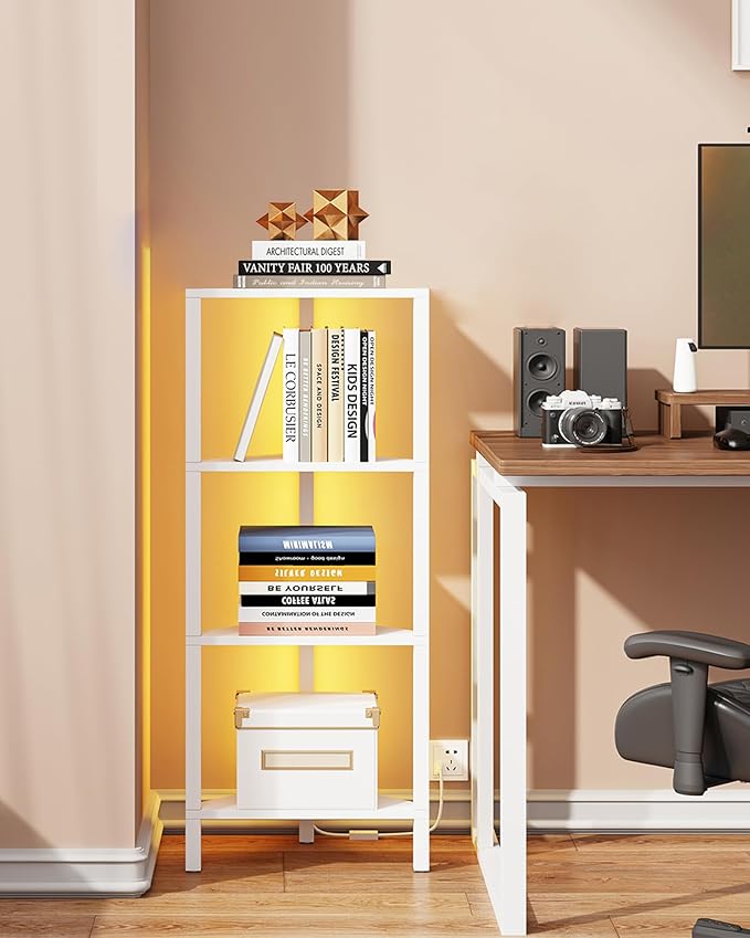 TUTOTAK Corner Shelf, 4-Tier Corner Bookshelf for Small Space, Narrow Display Corner Shelf Stand with Storage Rack, for Living Room, Bedroom, White BS05BW004L