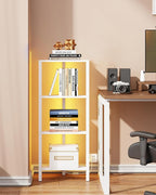 TUTOTAK Corner Shelf, 4-Tier Corner Bookshelf for Small Space, Narrow Display Corner Shelf Stand with Storage Rack, for Living Room, Bedroom, White BS05BW004L