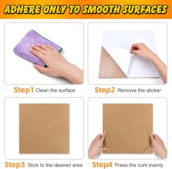 TUPARKA 6 Pack Cork Board 12"x12" - 1/4" Self-Adhesive Corkboards With 100 Push Pins, Bulletin Boards, Square Cork Tiles for Wall, Home, School, Office Decorative