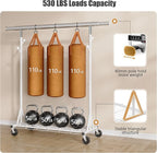 Heavy Duty Clothes Rack, 530 lbs Load Capacity Metal Garment Rack on Wheels - Collapsible Adjustable Portable Storage with Hooks, White
