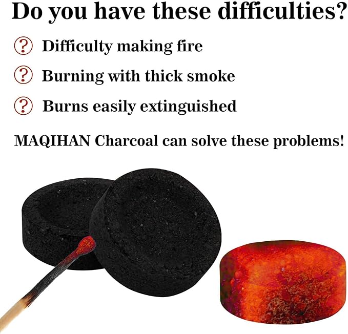MAQIHAN 100PCS Incense Charcoal Briquettes - Charcoal Tablets Incense Burner Charcoal Burning Discs Resin Burner Grilling Quick Light Natural Charcoal Instant Fire Coals Supplies