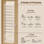 MISSLO 12 Tier Over the Door Shoe Organizer Breathable Mesh Hanging Shoe Rack for Closet Storage Shoe Holder for Door Fit 24 Pairs Sandals, Heels, Boots (Beige)