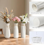 White Ceramic Vase,Modern Ceramic Vases Set of 3,White Tall Flower Vases for centerpieces,Rustic Farmhouse Boho Vase for Table Living Room Bathroom Kitchen Shelf Bedroom Office Party