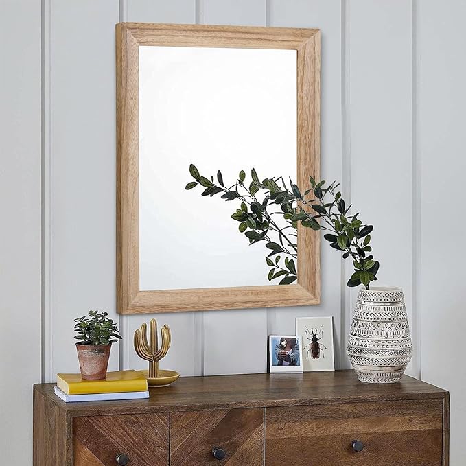 AAZZKANG Rustic Mirrors for Wall Rectangle Wooden Frame Hanging Mirror for Bedroom Bathroom Living Room Entryway Large 20"x16"