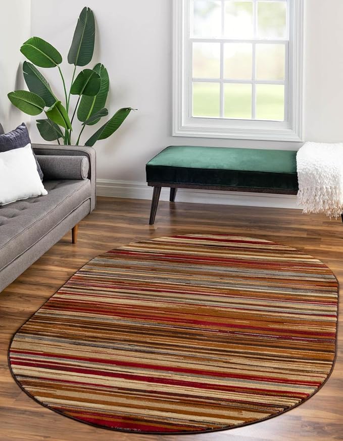 Unique Loom Barista Collection Area Rug - Icatu (5' 3" x 8' Oval, Beige/Brown)