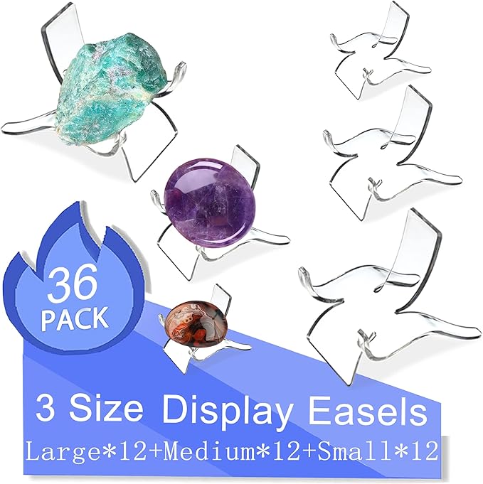 (36 PCS 3 Size Display Stand,Acrylic Rock Display Stands,Clear Display Easel Stands Pedestal for Crystal Geodes Rock Mineral Agate Fossil Coral Crystal/Gemstone Small Collectibles Display Stands