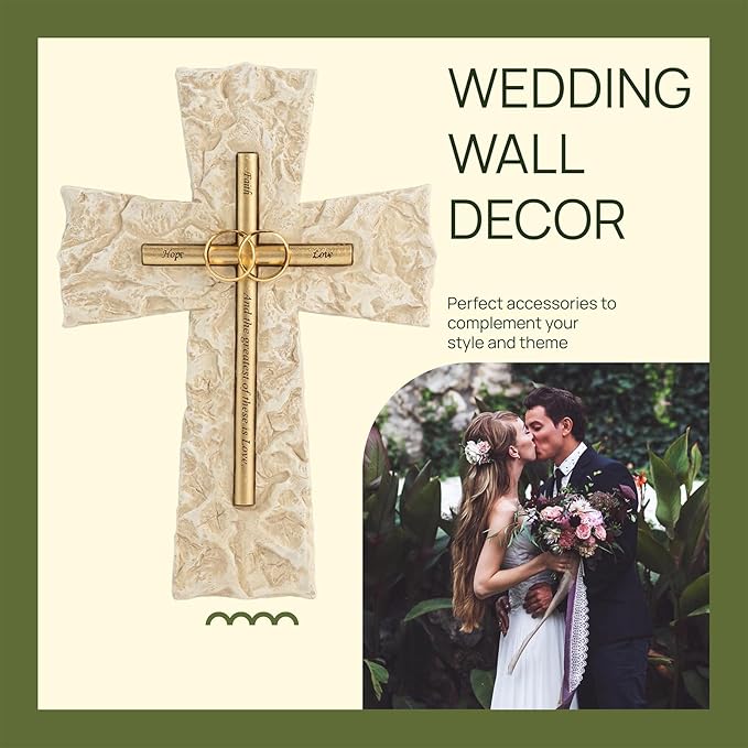 Grace4Joy Wedding Wall Cross, 10 Inches Marriage Prayer Wall Decor Religious Wedding Gifts, Hand Painted Faith Hope Love Cross Unique Gifts for Anniversary, Newlyweds Couple(Gold)