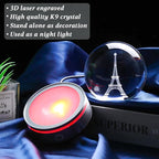 Movdyka 3D Crystal Ball Eiffel Tower Decor Statue Paris Gifts for Women Men, Laser Etched Eiffel Tower Snow Globes with Lamp Base, Paris Themed Bedroom Ornaments Party Decorations France Souvenirs