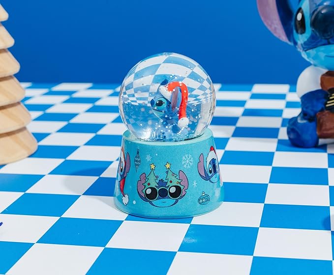 Disney Lilo & Stitch Santa Stitch Mini Light-Up Snow Globe with Swirling Glitter Display | 3 Inches Tall
