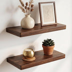 18 Inch Floating Shelves, Solid Wood Wall Shelves, 8 Inch Deep Floating Shelf – for Bathroom, Bedroom, Living Room, Kitchen, Home Decor & Storage, Heavy-Duty Wooden Shelf Wall-Mounted, Set of 2