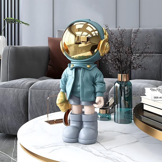 EZ4ENCE Figurine Statue Astronaut Sculpture Spaceman Decor,Sculpture for Home Decor,Arts Blue Shelf Decoration,Cool Metal Mask Table Decor,Large Spaceman Figure Ornament