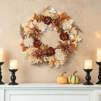 24 Inch Fall Brown Wreaths for Front Door Outside Autumn Wreath with Artificial Dahlia, Chrysanthemum, Rose, Berries & Leaves – Fall Door Wreath for Outdoor Indoor Thanksgiving Decor Terracotta