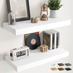 30 Inch Floating Shelves for Wall Set of 2, 12"D Wood Grain Bathroom Shelves with Invisible Brackets, Easy Install Engineered Wood Storage Shelves for Kitchen, Living Room, Bedroom, White Finish