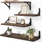 YGEOMER Floating Shelves for Wall, Different Sizes Dark Carbonized Brown Wall Shelves for Living Room, Bathroom, Bedroom, Kitchen, Home Decor (Set of 4)