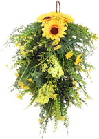 Artificial Flower Teardrop Swag Wreath Handmade with Sunflower Hyacinth Garland Simulation Flowers Hanging Plant Decorative Welcome Sign Suitable for