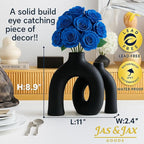 Matte Black Ceramic Vase Set - Modern Hug Donut Ceramic Vases by JAS & JAX GOODS, Minimalistic Nordic Home Decor Centerpiece for Console Tables, Living Room, Bookshelf, or Fireplace Mantel