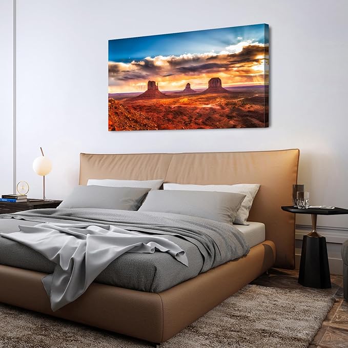 Monument Valley Wall Art Arizona Nature Landscape Living Room Wall Decor American National Park Posters Sunset Desert Scenery Canvas Prints Painting Artwork for Bedroom Office Home Decoration 24x48"