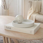 Decorative Concrete Tray & Book Decor Set - Scalloped Tray & Linen Box Enhance Your Coffee Table or Bookshelf Decor - Stylish Home Decoration for Your Living or Dining Room & as a Housewarming Gift