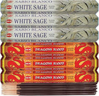 Dragon's Blood Incense Sticks and White Sage Incense Sticks with Incense Holder Bundle for Home Fragrance and Smudging