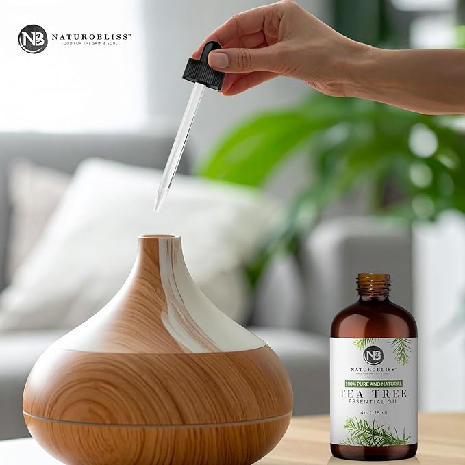 NaturoBliss Essential Oil with Glass Dropper - 100% Pure and Natural - Essential Oils for Diffuser, Aromatherapy, Soap and Candle Making, Tea Tree Essential Oil, Tea Tree Oil, 4 Fl Oz