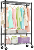 IZEUK Heavy Duty Rolling Garment Rack Wire Clothes Rack for Hanging Clothes (Black, 3 Tier with 1 Rod, 15.7" D x 45.3" W x 75.6" H)