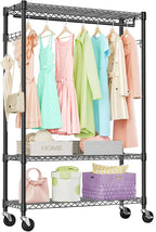 IZEUK Heavy Duty Rolling Garment Rack Wire Clothes Rack for Hanging Clothes (Black, 3 Tier with 1 Rod, 15.7" D x 45.3" W x 75.6" H)