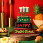 Yuntau 4 Pcs Happy Kwanzaa Table Decorations Kwanzaa Tiered Tray Decor Rustic African Candlestick Wood Block Tabletop Sign Gift Centerpiece Farmhouse Table Decor for Home Office Party Supplies