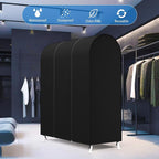 Zilink 50'' Garment Rack Cover Dustproof Clothes Rack Cover Breathable Garment Bags Protector Wardrobe Cover with 2 Durable Zippers for Garment Rack, Black, (Rack Not Included)