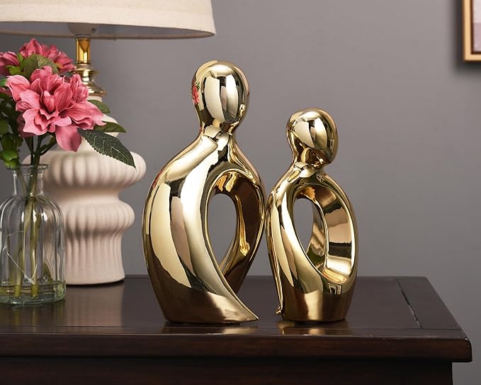 Quoowiit Ceramic Couple Sculptures for Home Decor, Abstract Lover Statue for Shelf, Office, Living Room, Bedroom Decorations, Gifts for Anniversary, Valentine's Day, Birthday