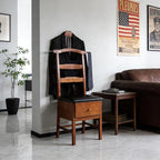 Chair Valet With Drawer,Wooden Suit Valet Stand With Contour Hanger,Trouser Bar and Tie & Belt Bar, 18" W x 23" D x 44" H,Natural wood color