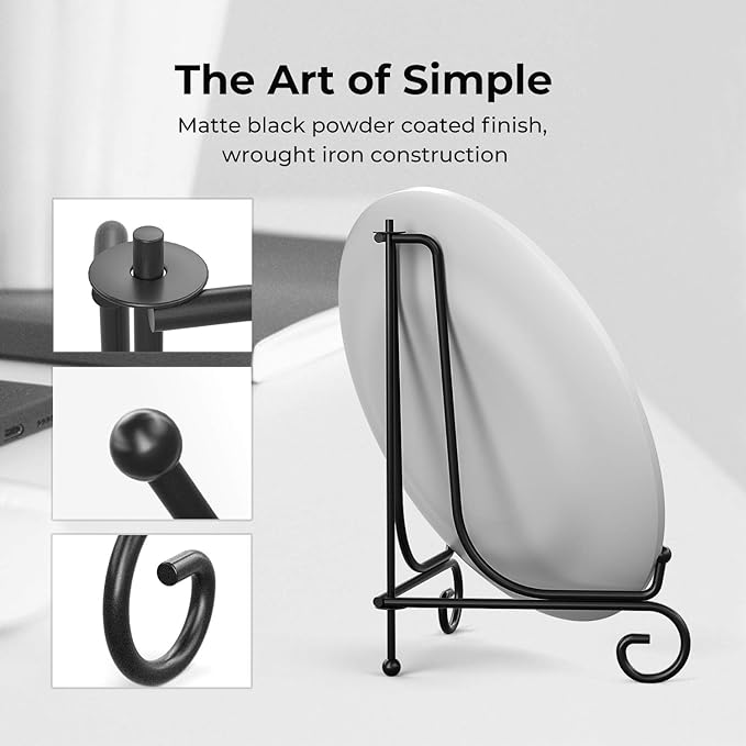TR-LIFE 4 Pack Plate Stands for Display - 8 Inch Plate Holder Display Stand + Metal Easel Stand for Picture Frame, Decorative Plates, Book, Photo, Collectibles (4 Pack)