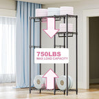 Heavy Duty Rolling Garment Rack 3 Tiers Adjustable Wire Shelving Clothes Rack with 3 Rods and Side Hooks,Storage Closet Clothing Rack Black 15.7" D x 43.3" W x 76.5" H