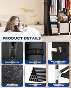 Mavivegue Clothes Organizer with 4 Hanging Rods, Portable Closet Wardrobe, Non-Woven Fabric Cover, Large Capacity Storage for Bedroom and Living Room,Black, 67" W x 17" D x 67" H