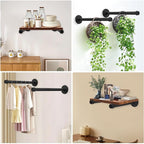 2 Pcs 12 Inch Industrial Pipe Clothes Rack DIY Wall Mounted, Heavy Duty Rustic Vintage Clothing Rod, Metal Garment Bar Multi-Purpose Hanging for Bedroom, Bathroom, Cabinet and Laundry Room