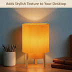 Buruis 2-Tier Table Lamp with Pleated Fabric Shade, Natural Rubber Wood Stand, UL Listed, 10'' Elegant Retro Mid-Century Bedside Lamp for Bedroom, Living Room, Bookshelf, Bulb Not Included, Yellow