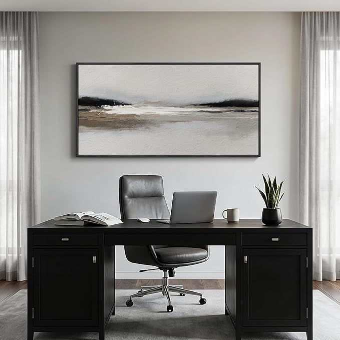 Large Framed Abstract Wall Art for Living Room, Horizontal Black and White Landscape Canvas Prints Paintings Artwork for Walls, Neutral Modern Minimalist Pictures Wall Decor for Bedroom Office 30x60