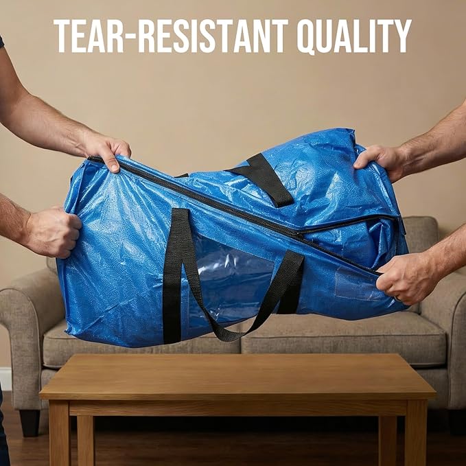 TAILI Extra Large Moving Bags, 2 Pack Blue Heavy Duty Totes for Storage with Visible Window, Wrap Around Handles, Storage Bags for Space Saving, Alternative to Moving Boxes