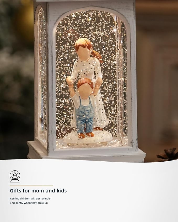 Mom and Son Gifts, Christmas Snow Globe Gifts for Mother and Daughter, 6H Timer, Baptism New Parents Gifts for Couples Christmas Snow Globe LanternDecorations for Mom, Loving Family, Grandmother