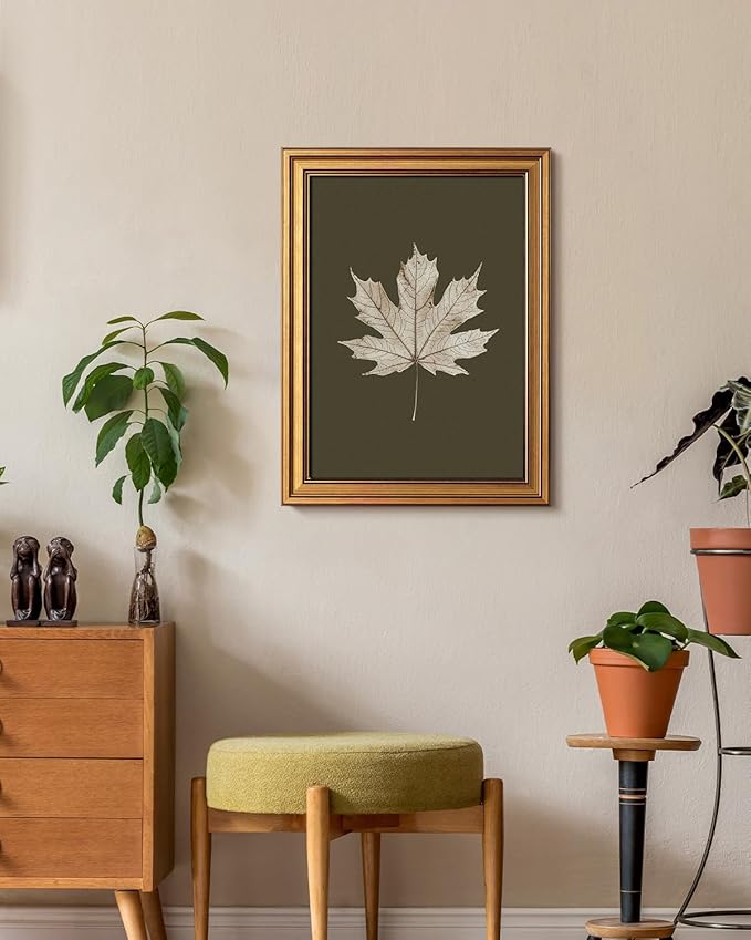 VIYYIEA Vintage Gold Framed Wall Art for Living Room, Maple Leaf Canvas Prints Home Decor, Oil Painting Picture, Bedroom Wall Decor Gifts for Friends or Family -【Maple Leaf Specimen】-(16L x 12W)