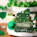 Lineshading 4 Pcs St. Patrick's Day Table Decoration Wooden Shamrocks Truck St Patrick's Day Tiered Tray Decor Irish Table Centerpiece for Saint Patty's Party Farmhouse Home Kitchen Decor
